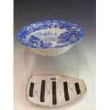 A SPODES ITALIAN BLUE AND WHITE BOWL AND RYE POTTERY BOWL.