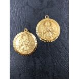 TWO VINTAGE 9ct HALLMARKED GOLD ST CHRISTOPHER PENDANTS. BOTH DATED 1972, LONDON. GROSS WEIGHT 6.