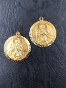 TWO VINTAGE 9ct HALLMARKED GOLD ST CHRISTOPHER PENDANTS. BOTH DATED 1972, LONDON. GROSS WEIGHT 6.