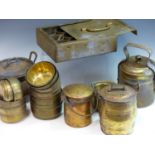 AN EXTENSIVE COLLECTION OF INDIAN BRASS COOKWARES, SPICE BOXES, PLATES, BOWLS ETC.