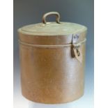 FIVE LARGE INDIAN COPPER AND BRASS FOOD VESSELS INCLUDING ONE WITH HINGED LID.