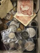 A COLLECTION OF ANTIQUE AND LATER COINS AND BANK NOTES DATED TO INCLUDE 1834, 1874, 1887 ETC.