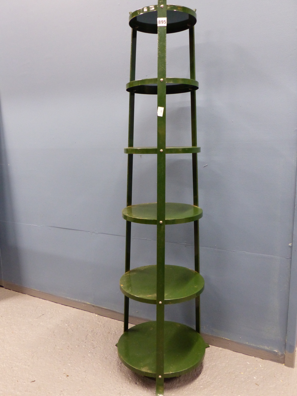 A SIX TIER GREEN PAINTED IRON POT STAND. - Image 2 of 3