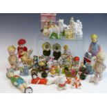 A GROUP OF VINTAGE BISQUE AND OTHER PORCELAIN FIGURES TO INCLUDE JOINTED FIGURES, ANIMALS AND