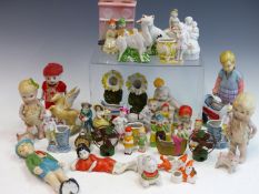 A GROUP OF VINTAGE BISQUE AND OTHER PORCELAIN FIGURES TO INCLUDE JOINTED FIGURES, ANIMALS AND