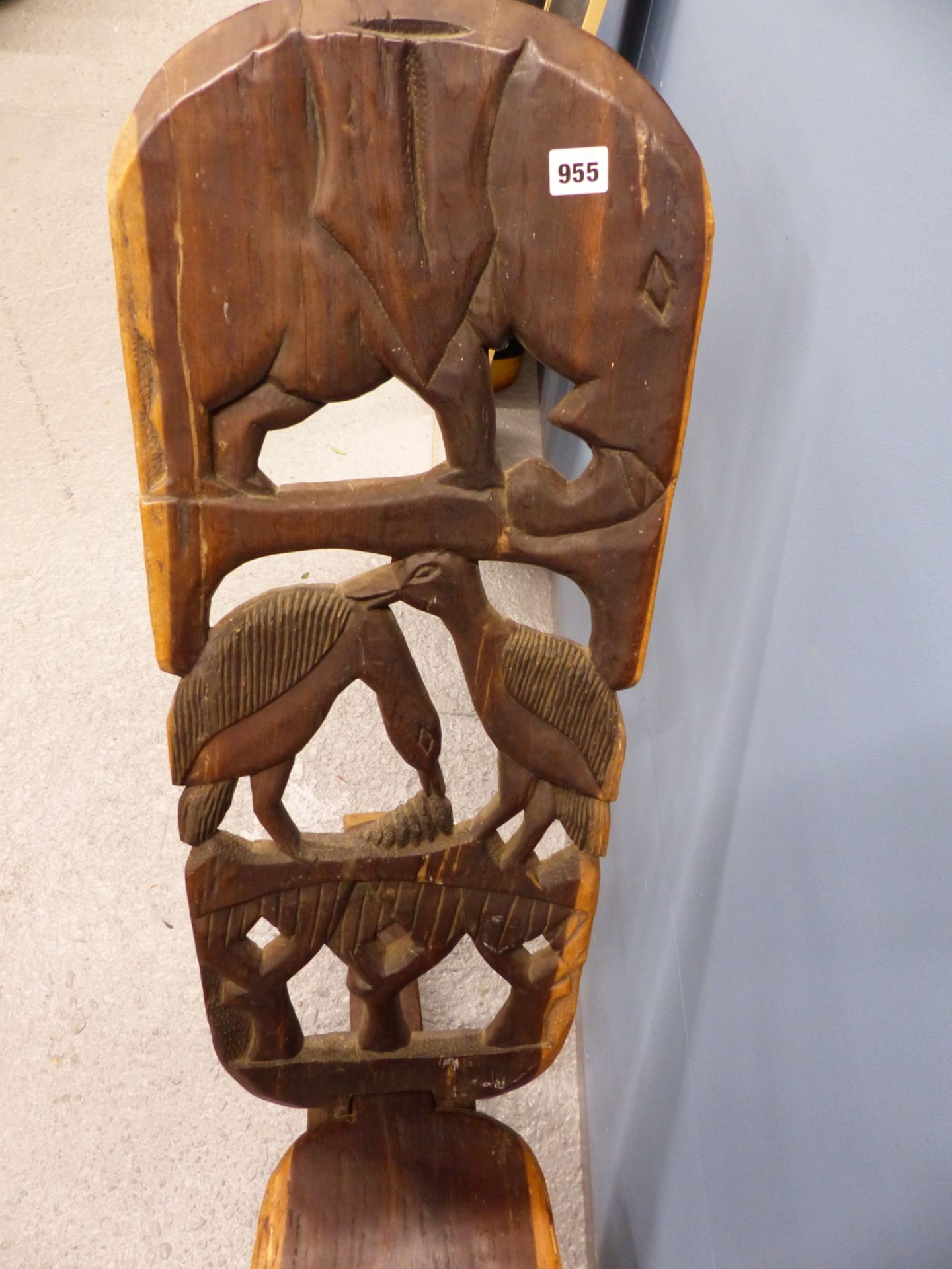 AN AFRICAN CARVED HARDWOOD "BIRTHING" CHAIR. - Image 3 of 3