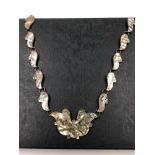 A TAXCO MEXICAN SILVER PAUA SHELL NECKLACE. LENGTH 37cms.