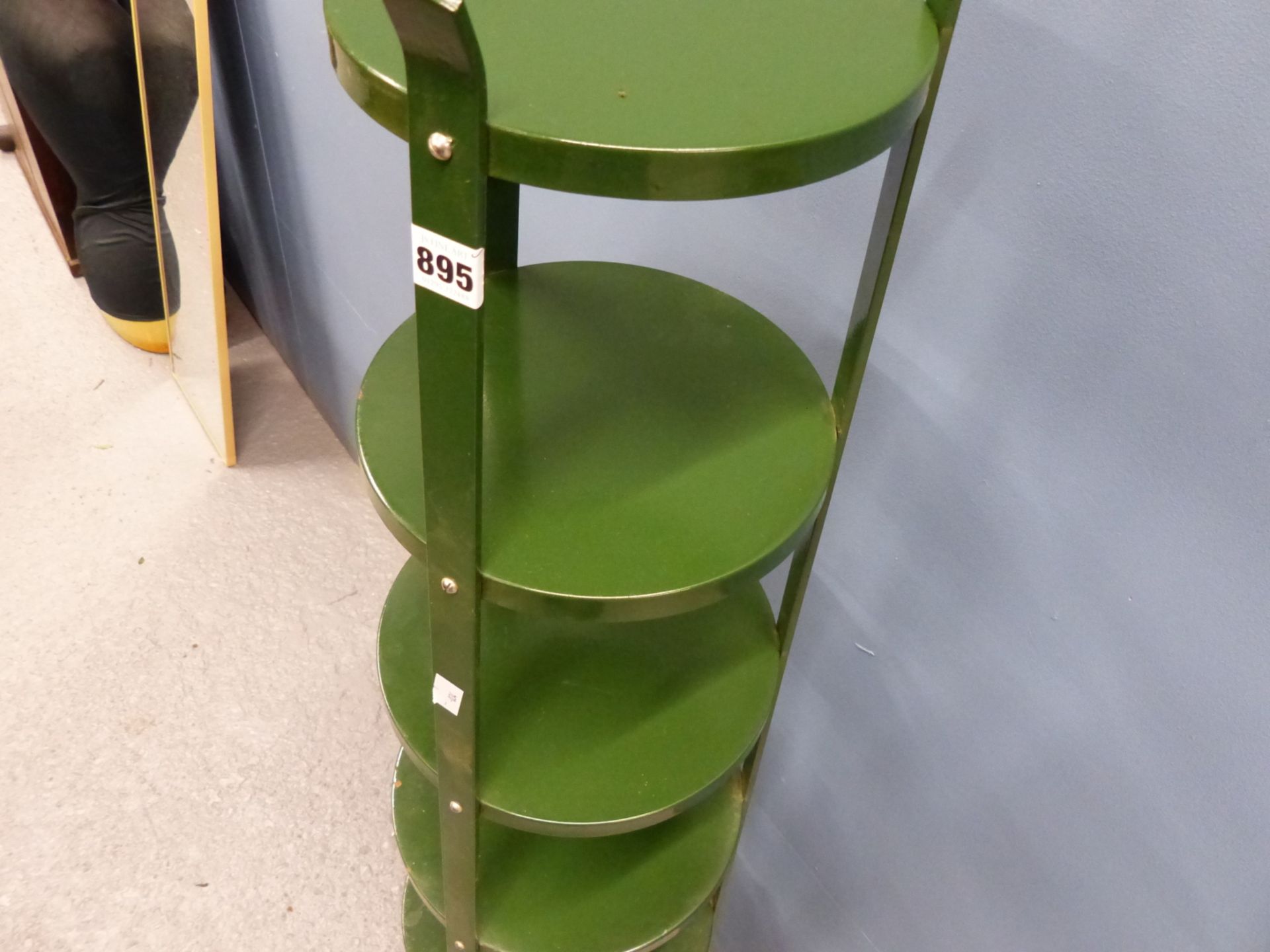 A SIX TIER GREEN PAINTED IRON POT STAND. - Image 3 of 3