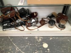 TWO ZORKI 4 CAMERAS, OTHER VINTAGE CAMERAS AND LENSES INCLUDING CARL ZEISS.