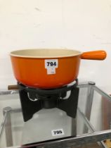 A LE CREUSET FONDU PAN AND BURNER STAND