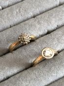 TWO 9ct HALLMARKED GOLD RINGS TO INCLUDE A DIAMOND CLUSTER RING AND A RUBOVER SET SOLITAIRE RING.