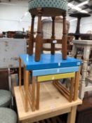 A SET OF VINTAGE HABITAT NESTING TABLES AND THREE STOOLS