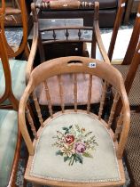 AN ANTIQUE SPINDLE BACK OFFICE CHAIR AND A GEORGIAN CHAIR