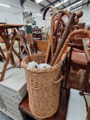 A COLLECTION OF WALKING STICKS INCLUDING SILVER MOUNTED.