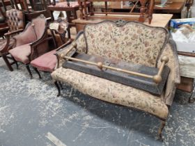 A SHOW FRAME SALON SETTEE AND MATCHING ARM CHAIR AND A SIMILAR OPEN ARM CHAIR