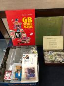 A COLLECTION OF VARIOUS LOOSE STAMPS AND COVER, TWO STAMP ALBUMS, CIGARETTE CARDS ETC.