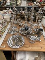 SILVER PLATE ON COPPER CANDLESTICKS AND CANDELABRA, 800 STANDARD SILVER TEA SPOONS, A DUTCH
