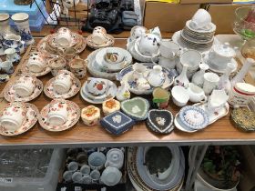 WORCESTER EVESHAM PATTERN, POLISH AND OTHER TEA WARES, JASPER, A DOULTON CHARACTER JUG, ETC.