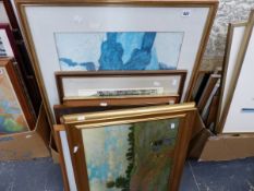 A QUANTITY OF LARGE DECORATIVE PRINTS MAINLY OF FRENCH IMPRESSIONISTS TOGETHER WITH AN OIL ON