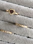 THREE CZ SET DRESS RINGS, ALL UNHALLMARKED, ASSESSED AS 9ct GOLD. FINGER SIZE M. GROSS WEIGHT 3.