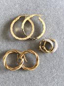THREE PAIRS OF 9ct GOLD HOOP EARRINGS,ONE PAIR WITH FULL HALLMARK TWO PAIRS STAMPED 375. GROSS