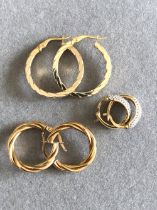 THREE PAIRS OF 9ct GOLD HOOP EARRINGS,ONE PAIR WITH FULL HALLMARK TWO PAIRS STAMPED 375. GROSS