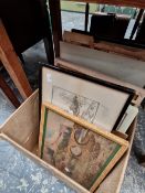 A BOX OF WATERCOLOURS BY VARIOUS HANDS TOGETHER WITH PRINTS