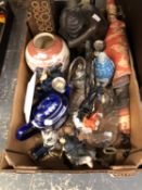 VARIOUS ORNAMENTS AND CHINE TO INCLUDE A FEMALE NUDE SCULPTURE, FAIRY SCULPTURES, ORIENTAL ITEMS