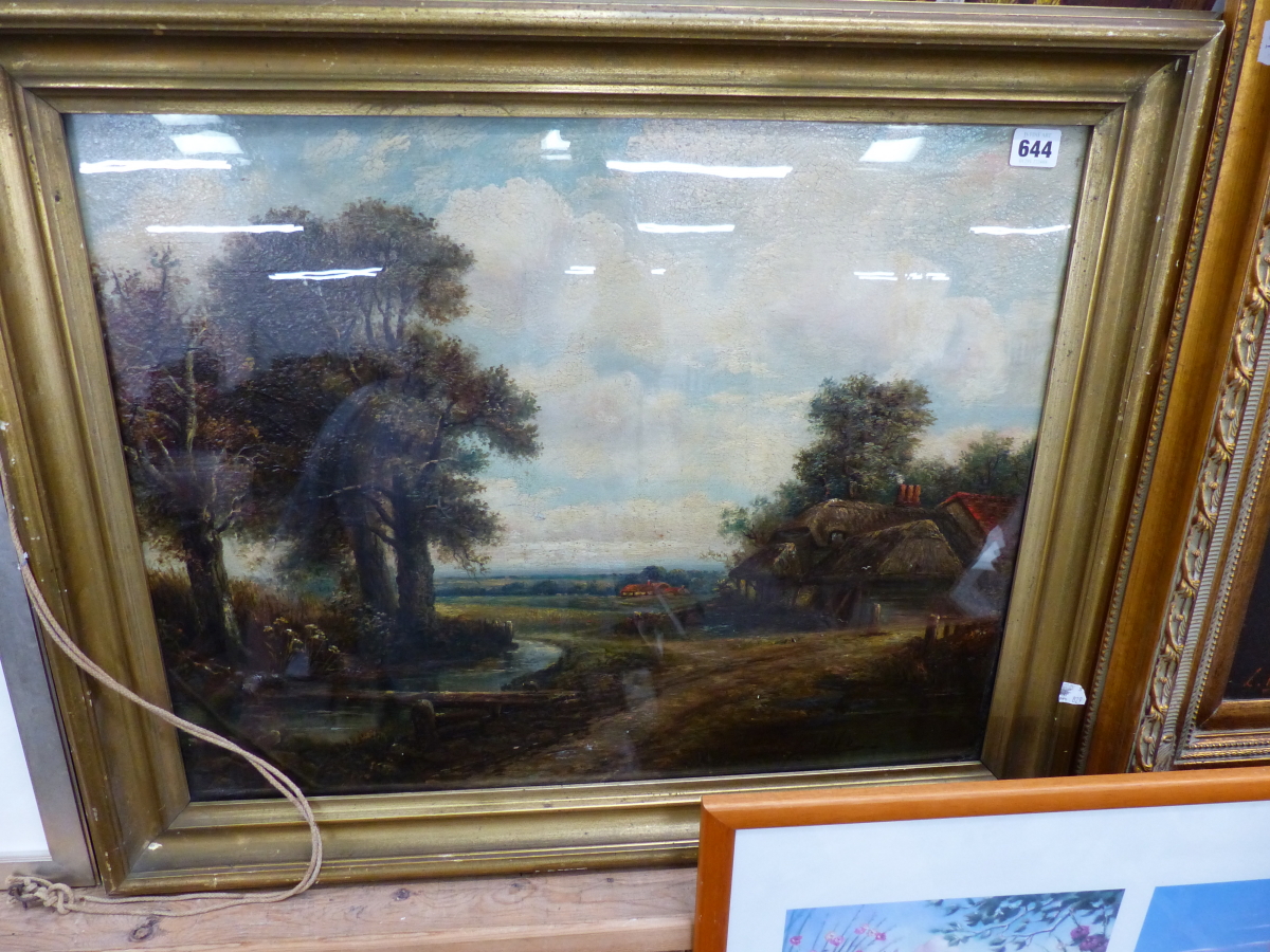 FRAMED OIL ON BOARD (19th CENTURY) OF A RURAL SCENE. 47 x 60cms