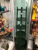 A GREEN PAINTED SIX GRADED TIER COOKING POT RACK