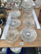 A SET OF ANTIQUE CUT AND ETCHED GLASSBOWLS AND PLATES, A SIMILAR PAIR OF VASES AND TWO FURTHER FRUIT