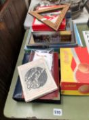 A VINTAGE OPTIMIT TENNIS BALL BOX AND CONTENTS, VARIOUS VINTAGE BOARD GAMES ETC.