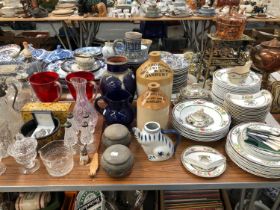 COPELAND OLD BOW PATTERN DINNER WARES, BANBURY SPIRIT FLASKS, DECANTERS, SWEETMEAT JARS, ETC.