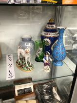 A MEISSEN FIGURE, A STAFFORDSHIRE DALMATIAN, A COPENHAGEN VASE TOGETHER WITH THREE OTHERS