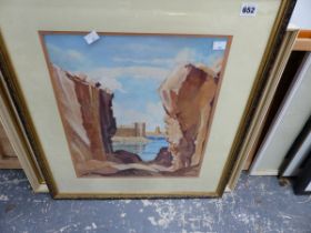 TELFERY 20thC WATERCOLOUR OF KYRENIA CYPRUS 46cm x 36cm TOGETHER WITH A WATERCOLOUR OF A LOCH