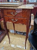 A FRENCH STYLE BEDSIDE MARBLE TOP CABINET