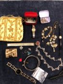 A 9ct GOLD HEAD ONLY H.SAMUAL LADIES WRIST WATCH, A QUANTITY OF DAMASCENE JEWELLERY, A MERCEDES BENZ