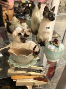 A DOULTON, A WINSTANLEY AND ANOTHER SIAMESE CAT TOGETHER WITH SHORTER POTTERY WARES
