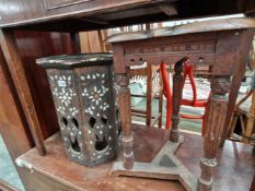 AN EASTERN INLAID OCTAGONAL TABLE, AND A OAK OCCASIONAL TABLE