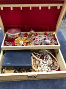 TWO VINTAGE JEWELLERY BOXES AND CONTENTS, TO INCLUDE A SILVER CHARM BRACELET, EARRINGS, BROOCH AND