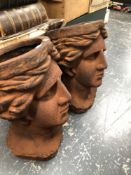 A PAIR OF BUST FORM GARDEN PLANTERS