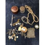 A VINTAGE SILVER PENDANT AND CHAIN, A PAIR OF SILVER FLORAL EARRINGS, A STONE SET BROOCH/PENDANT,