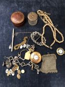 A VINTAGE SILVER PENDANT AND CHAIN, A PAIR OF SILVER FLORAL EARRINGS, A STONE SET BROOCH/PENDANT,