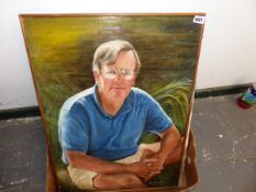 A JOLLYE 20thC OIL ON BOARD PORTRAIT OF A SEATED GENTLEMAN TOGETHER WITH OTHER OILS ON CANVAS AND