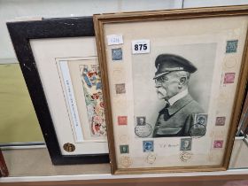 TWO FRAMED BEANO COVERS AND A DISPLAY OF STAMPS