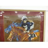 PASTEL OF RACE HORSES AND JOCKEY, INSCRIBED JOHN FRENCH AND INDISTINCTLY SIGNED. 49 x 64CMS