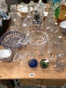 A GOOD SELECTION OF ANTIQUE AND LATER GLASSWARES INCLUDING DECANTERS, RUMMERS, WINE GLASSES,