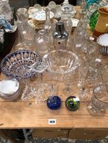 A GOOD SELECTION OF ANTIQUE AND LATER GLASSWARES INCLUDING DECANTERS, RUMMERS, WINE GLASSES,