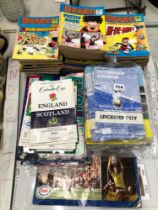 1970-80S FOOTBALL AND RUGBY PROGRAMMES TOGETHER WITH BEANO MAGAZINES AND A WORLD RALLY 2000