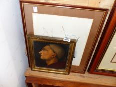 A FRAMED PRINT OF A FLORENTINE HEAD 18cm x 19cm TOGETHER WITH TWO FRAMED PRINTS AND A METALLIC